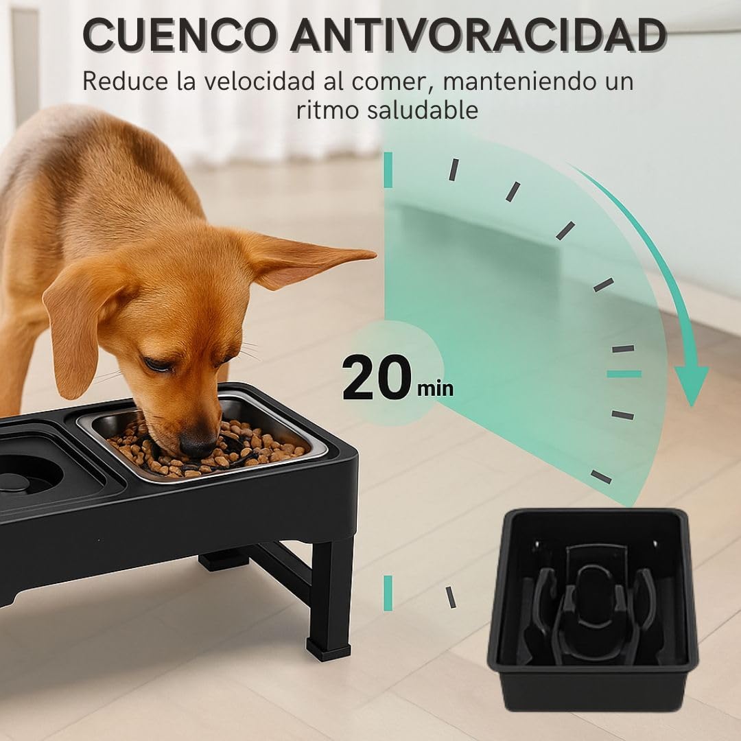 NOOGUI - Comedero Perro Elevado - Altura Ajustable 10-31 cm - Cuenco Antivoracidad, Acero Inoxidable y Bebedero Antisalpicaduras - Antideslizante, Plegable y Facíl de Limpiar