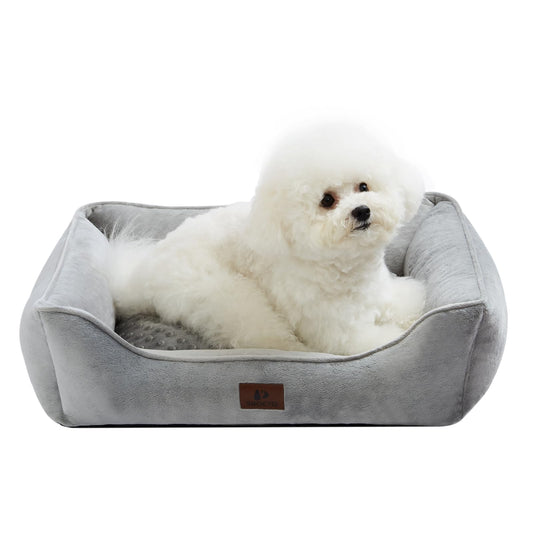 Snocyo Cama para Perros Pequeños y Gatos 55 x 45 x 16 cm, Cojín Lavable Con Funda Extraíble, Sofá Con Bordes Elevados, Mullida Con Puntos de Anclaje, Gris