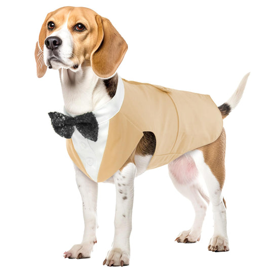Disfraz Smoking para Perros, Traje de Esmoquin con Lazo Perros Camisa para Cachorros Traje de Perro para Boda Fiesta Ropa Navidad Perro Grande(Champán, XL)