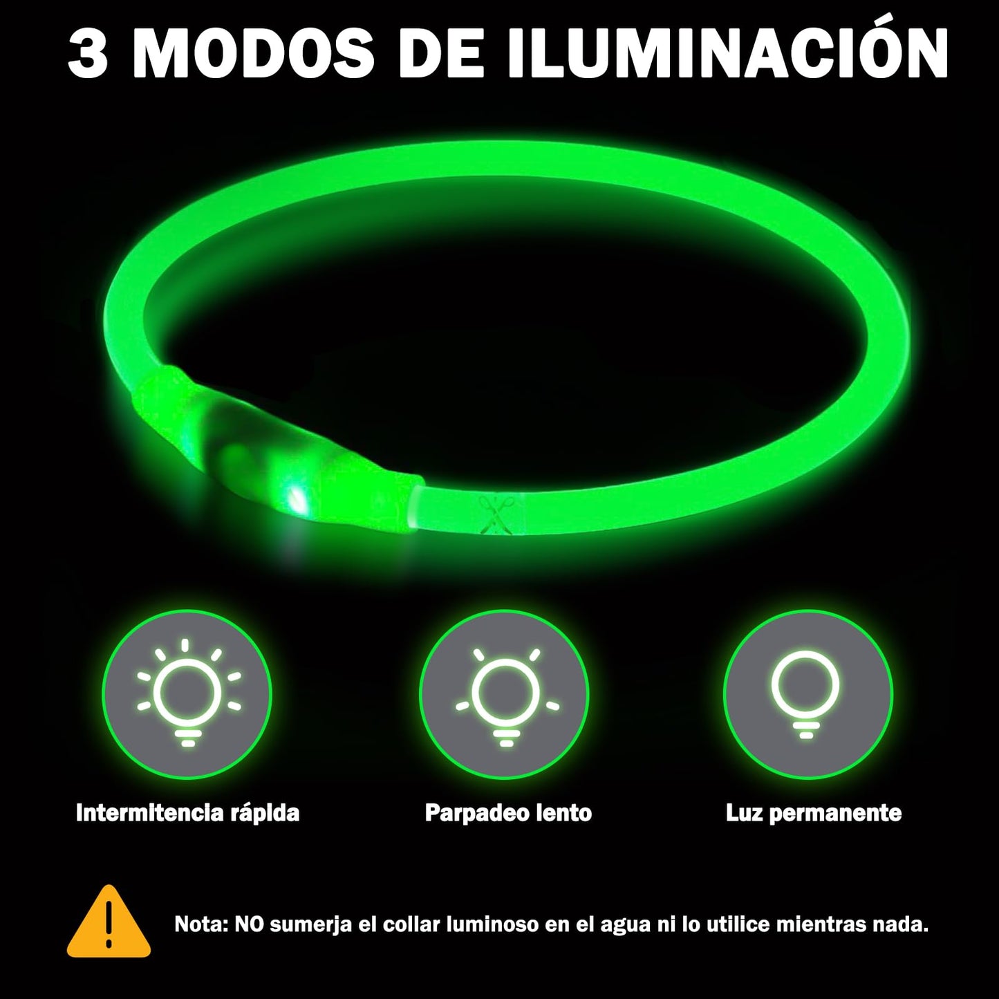 Collar Luminoso Perro Recargable - 3 Modos Collar Perro Luz con Impermeable, Ajustable Collares LED para Perros Pequeños/Medianos/Grandes, Verde