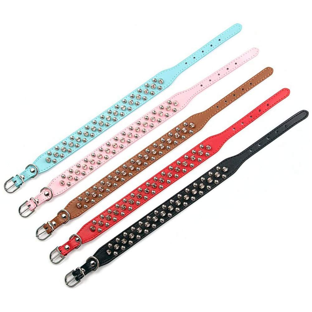 Collar de Cuero para Perro Con Pinchos y Tachuelas Ajustables (S, Azul)