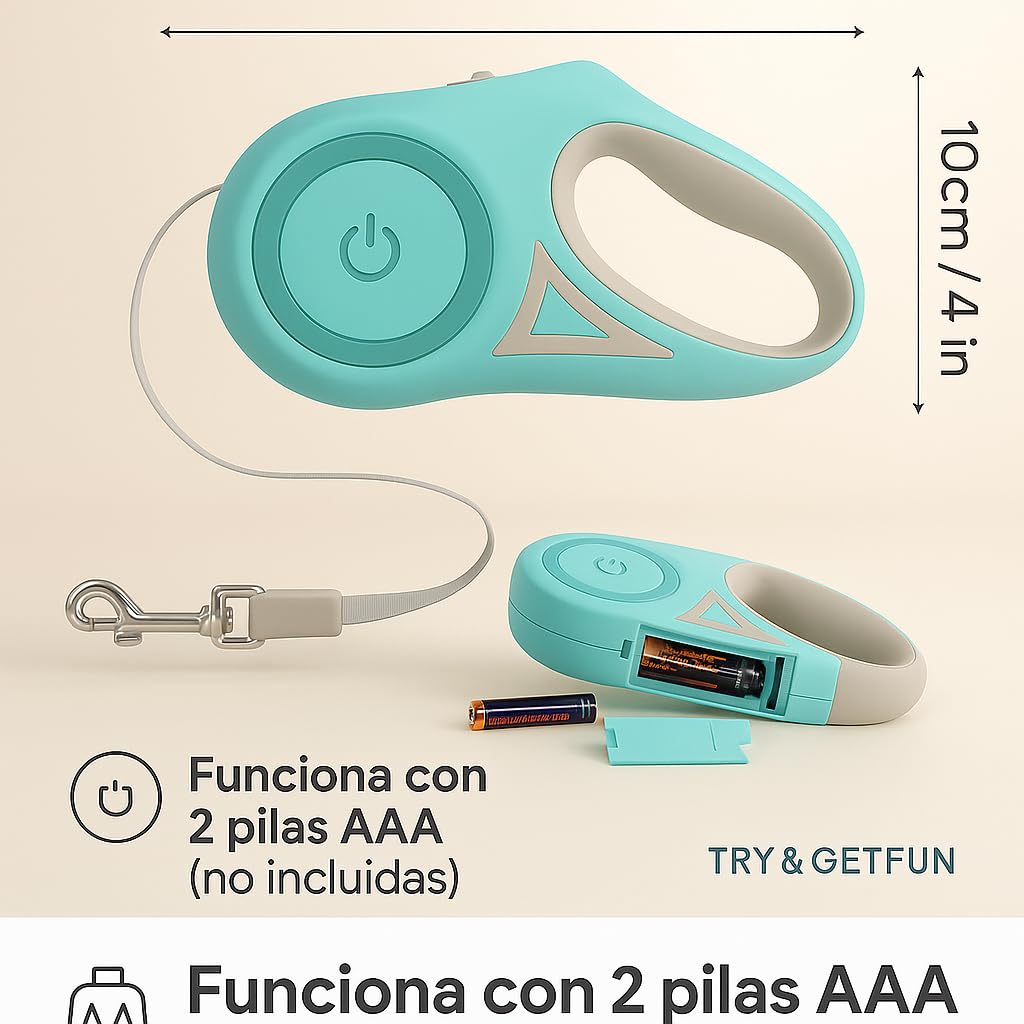 Correa Retráctil para Perro con Linterna LED – TRY & GETFUN – Extensible 3 m, hasta 50 kg, Seguridad Nocturna, Correa Perro Grande, Mediano y Pequeño
