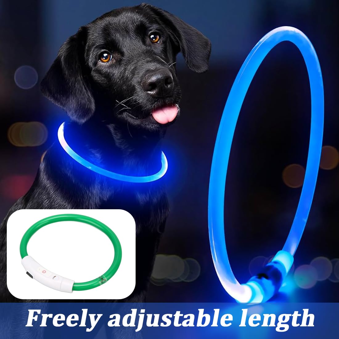Collar Luminoso Perro,2 Piezas Collar LED Recargable por USB Tamaño Ajustable, Collar Impermeable de Seguridad, Reutilizable para Perros Pequeños Medianos Y Grandes (Verde + Azul)