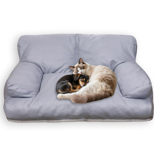 Cama impermeable para perro, almohada gruesa, sofá cama para perros, sofá lavable para gatos con base antideslizante, soporta camas para gatos, antiansiedad, sueño profundo (gris, M-65 x 50