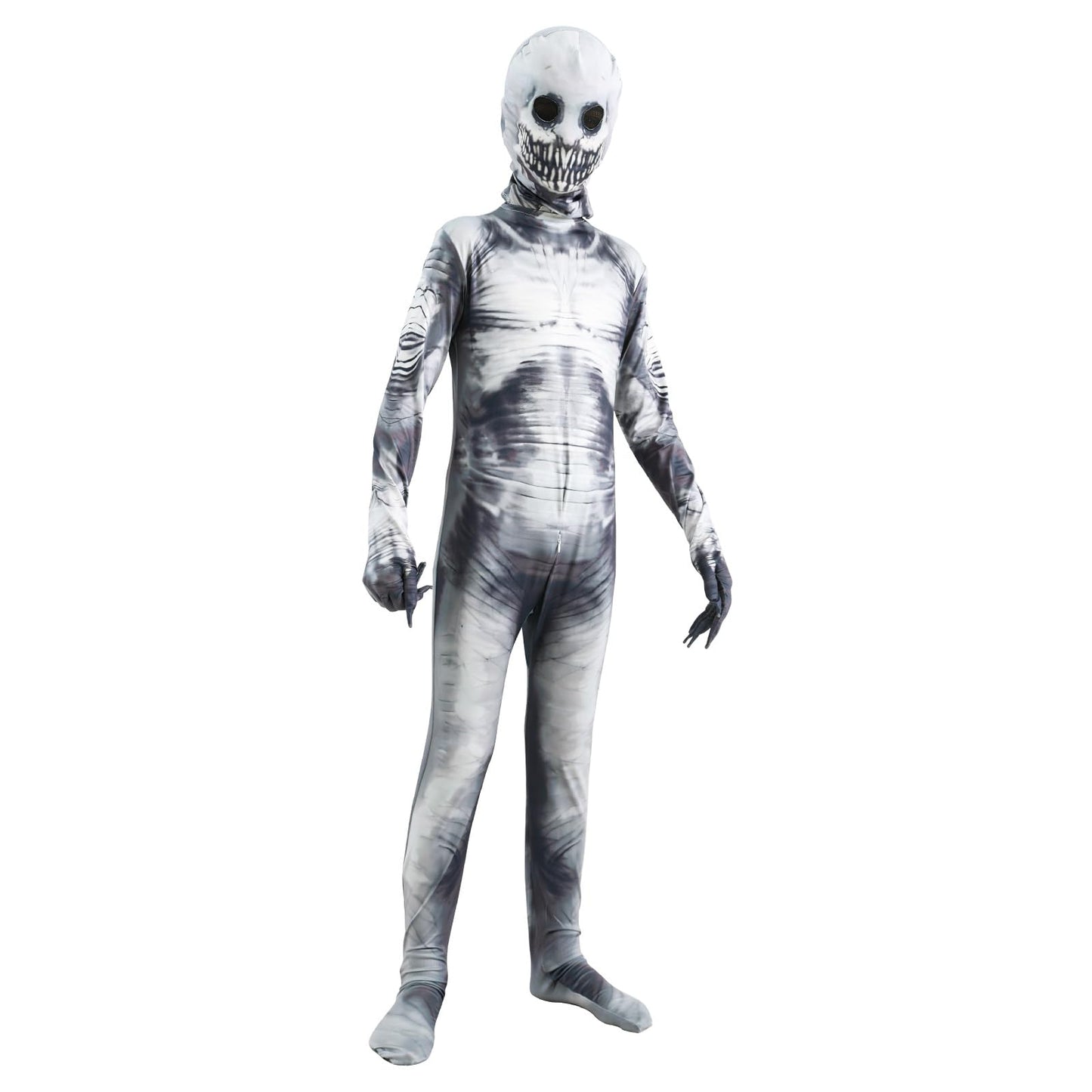 Disfraz Esqueleto Niño, Jumpsuit con Esqueleto con Máscara 3D Extraíble, Disfraz Halloween Niño, Disfraz de Esqueleto para Niños, Traje Esqueleto Niño para Halloween Carnaval Navidad, S