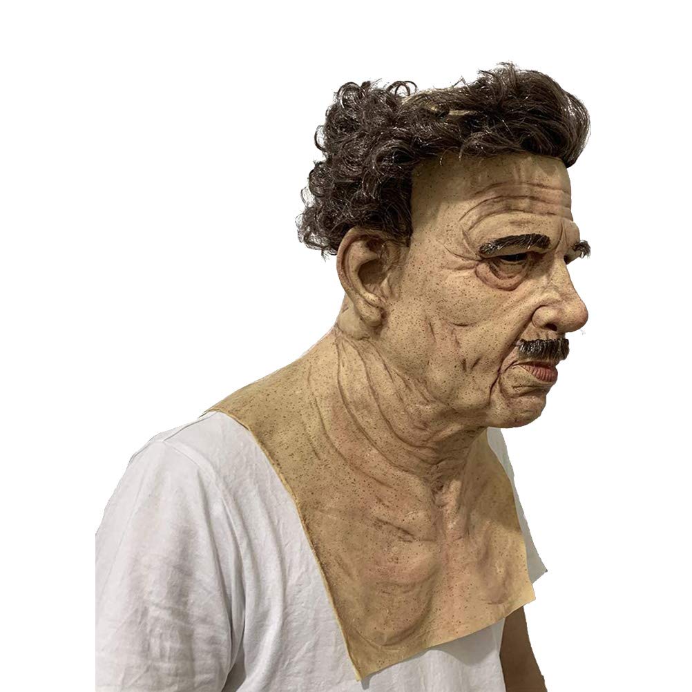 Máscara de Terror para Hombres Viejos de Halloween, Máscara de Cara Humana Realista Espeluznante, Máscara de Látex Antiarrugas para Adultos, Máscara para Hombre y Mujer, (B)