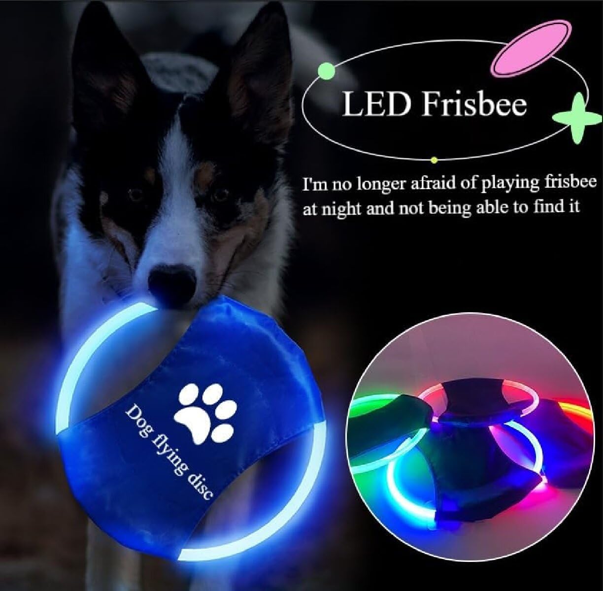 Frisbee 2 unid luminoso LED para entrenamiento de perros, TPU no tóxico, goma suave resistente a la molienda y mordeduras, rompecabezas luminoso recargable para mascotas, juguete para lanzar al