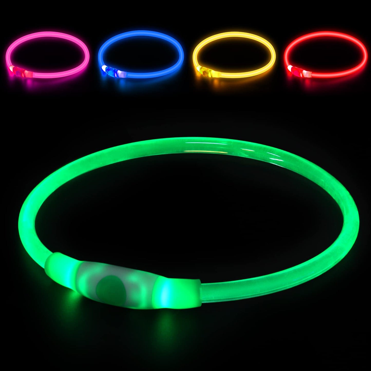 Collar Luminoso Perro, Collar LED Recargable por USB Tamaño Ajustable, Collar Impermeable de Seguridad, Reutilizable para Perros Pequeños Medianos Y Grandes (Verde)