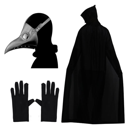 Lifreer Disfraz de médico de peste para Halloween, máscara de nariz larga, máscara steampunk con guantes negros, abrigo con capucha para niños y adultos
