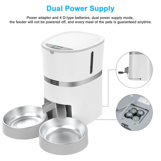 2.4G WiFi Comedero Automático para Gatos y Perros & Múltiples Mascotas,Dispensador de Comida con Control Remoto de Aplicación,10s grabación de Voz,Programable Tiempo de la Comida y Porciones