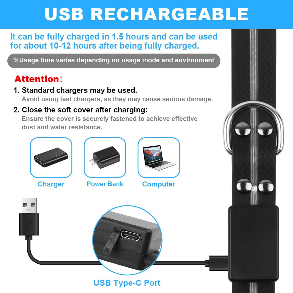 Correa led para Perros 1.2 M, Correa Reflectante Recargable, con 12 Modos Luz, Recargable USB, Ideal para Paseos Nocturnos con Mascotas Grandes Medianas Pequeñas