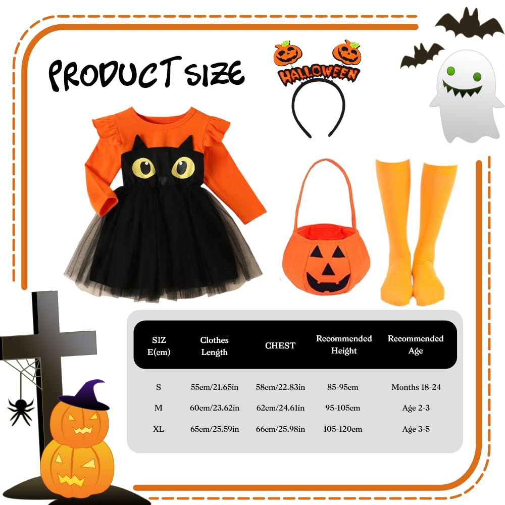 Disfraz de Calabaza para Niños, Disfraz de Halloween Niña con Bolsa de Calabaza, Disfraz de Calabaza para Bebe con calabaza Tocado, Vestido de calabaza para Halloween Carnaval Cosplay (S:18-24 meses)