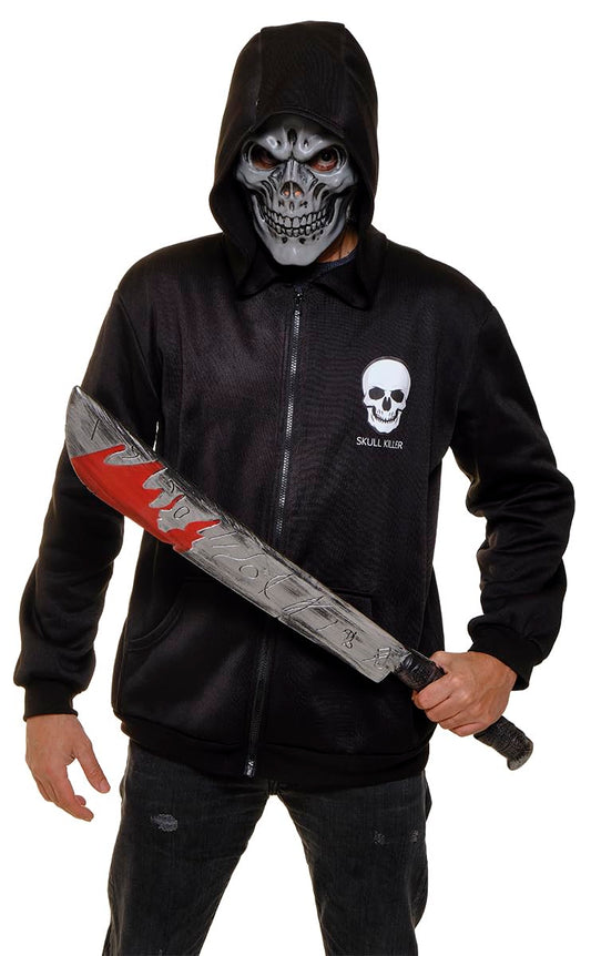 Disfraz Skull Killer para adulto, Set con Sudadera y máscara, Oficial Halloween, Carnaval, Fiestas