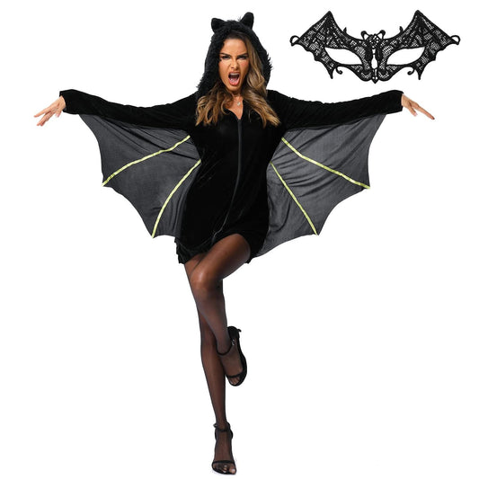 Disfraz de Halloween para Mujer - Alas de Murciélago Negro, Vampiro, Fiesta de Halloween, Cosplay para Mujeres Adultas, Talla M