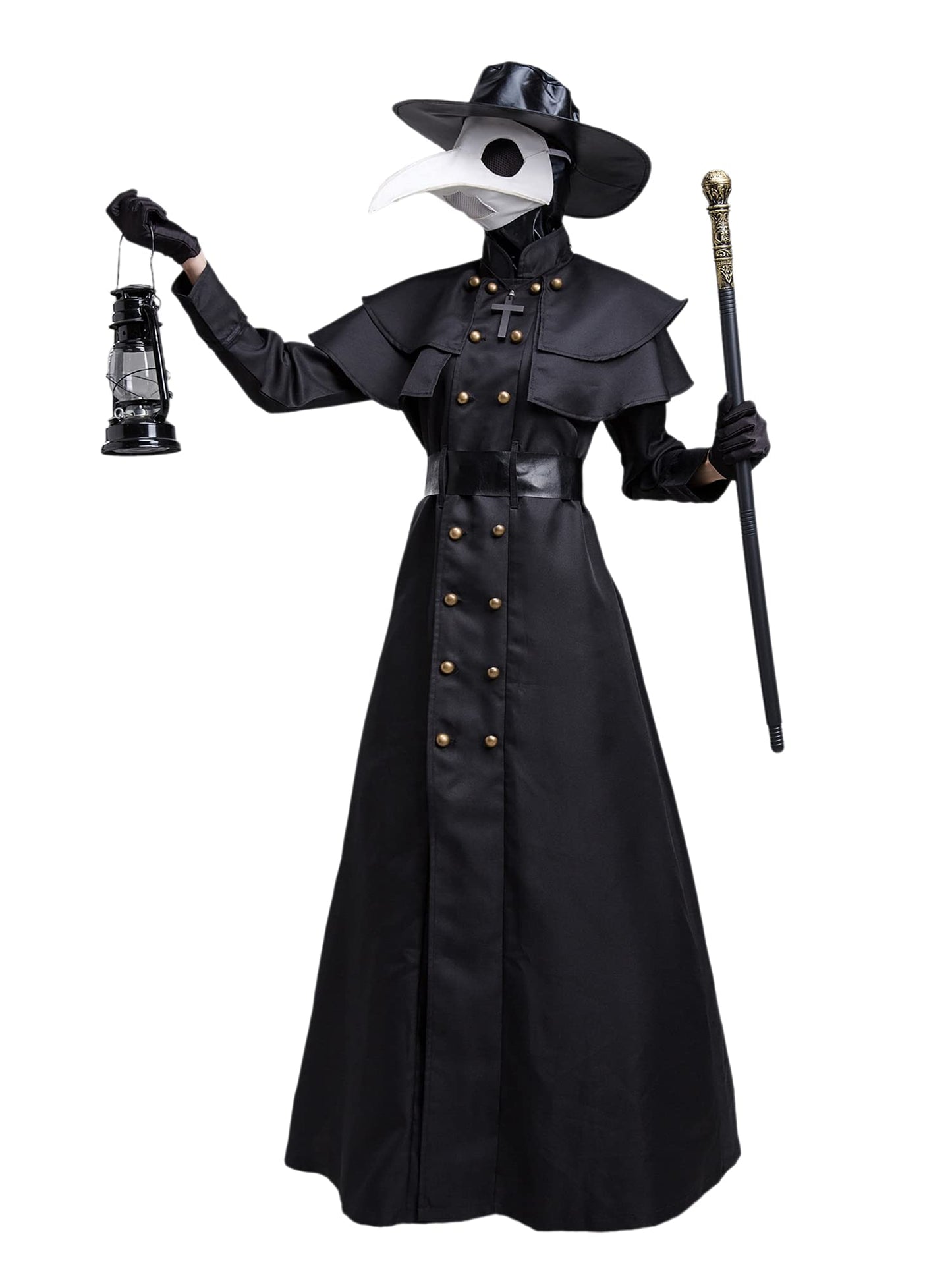 Disfraz medieval steampunk de médico de la peste negra para hombre, disfraz de médico para Halloween con juego de accesorios, color negro, talla S