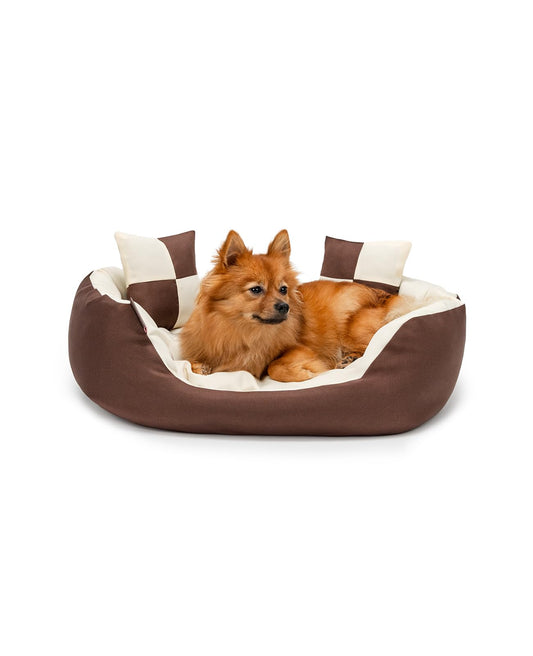 lionto Cama para Perros 4 en 1 cojín para Perros Cesta para Perros con cojín Reversible, (S) 65x50 cm Marrón/Beige