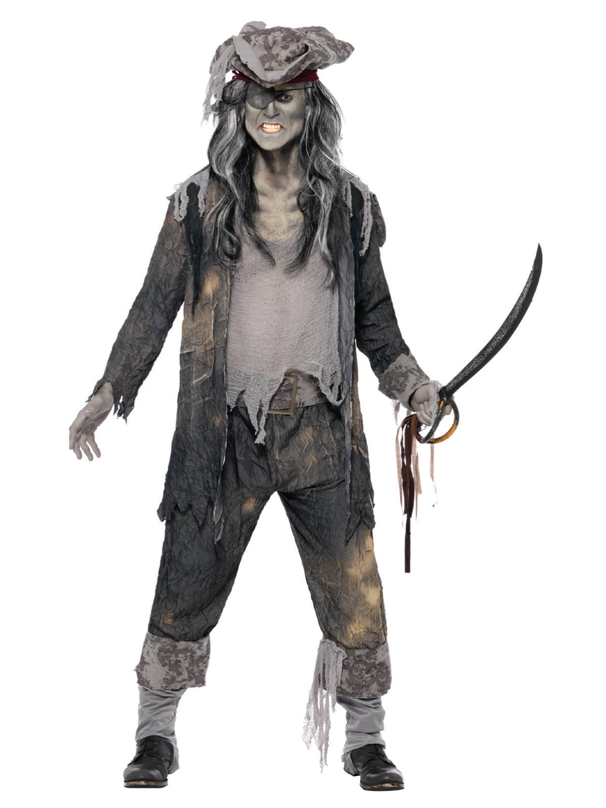 Disfraz de espíritu de Ghost Ship, con chaqueta, pantalón y sombrero Halloween