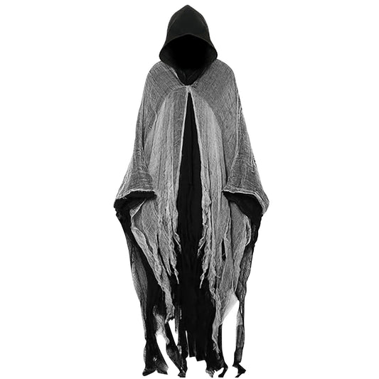 Disfraz Halloween Hombre Terror: Fantasma Costume Halloween Capa con Capucha - Disfraz Grim Reaper Bruja Fantasma para Adulto Hombre Mujer (Negro)