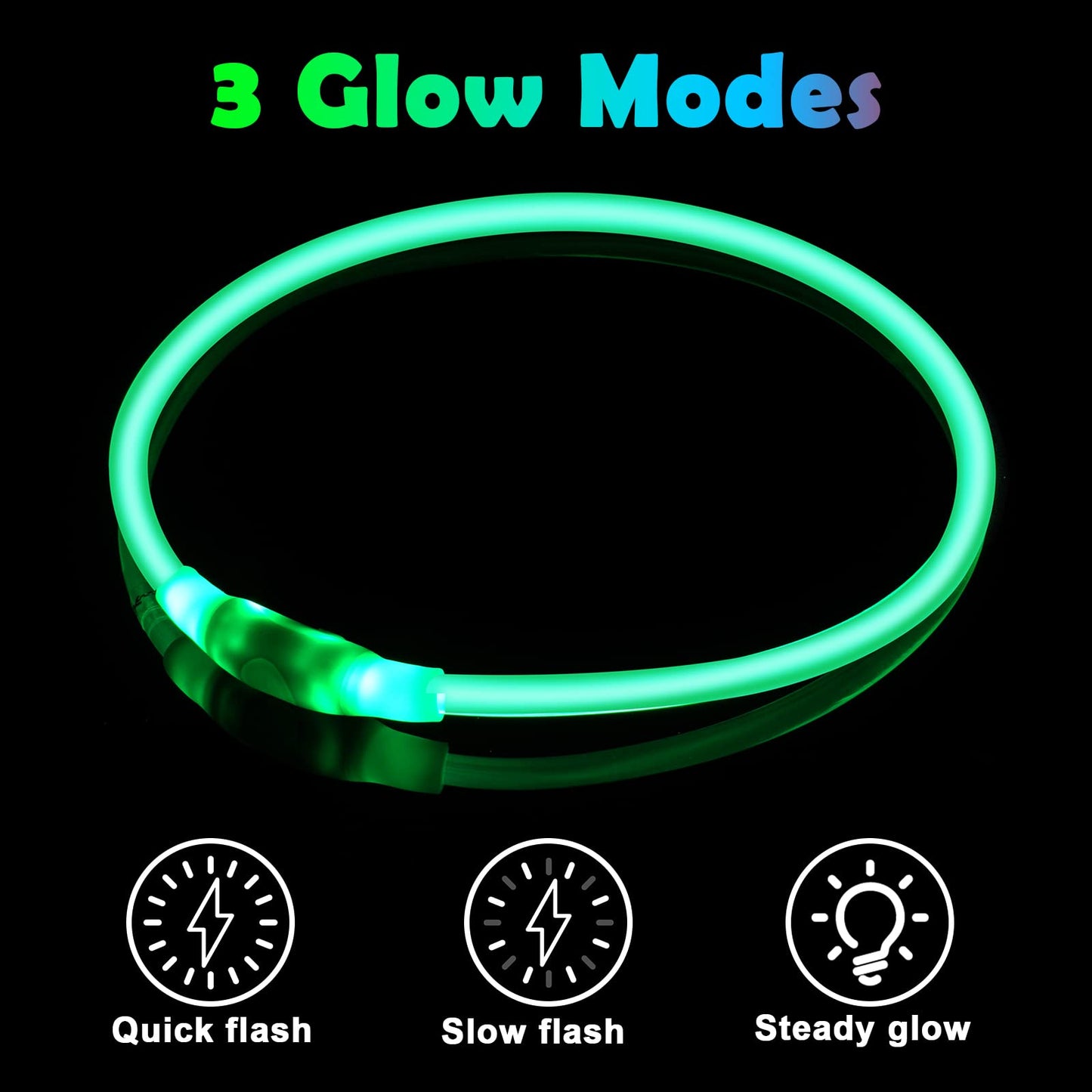 Collar Luminoso Perro, Collar LED Recargable por USB Tamaño Ajustable, Collar Impermeable de Seguridad, Reutilizable para Perros Pequeños Medianos Y Grandes (Verde)