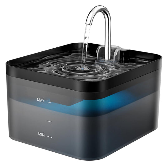 Fuente para Gatos, 2,2L Bebedero Gatos, Súper Silenciosa, Fácil de Limpiar, Fuente de Agua para Perros con LED y Filtro de Carbón Activado, Dos Patrones de Flujo de Agua