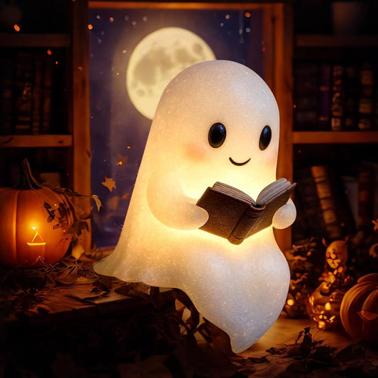 Lámpara de libro de lectura fantasma hecha a mano, luz nocturna de Halloween suave y brillante, decoración LED fantasma portátil para dormitorios, salas de estudio y lectores, bonito regalo de luz de