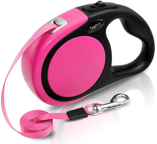 Taglory Correa Extensible Perro medianos y pequeño, Cuerda para Perros retractil, Nylon Fuerte Adecuado para Perros de hasta 20kg, sin enredo y manija Antideslizante,Rosa