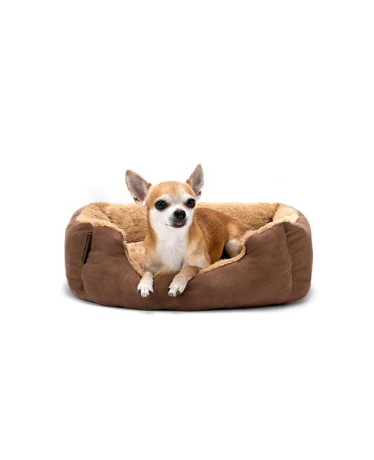 lionto Cama para Perros con cojín Reversible y Base Antideslizante, cojín para Mascotas con Entrada Baja para Perros y Gatos, 50x37 cm, cojín para Perros Acogedor, marrón/Beige