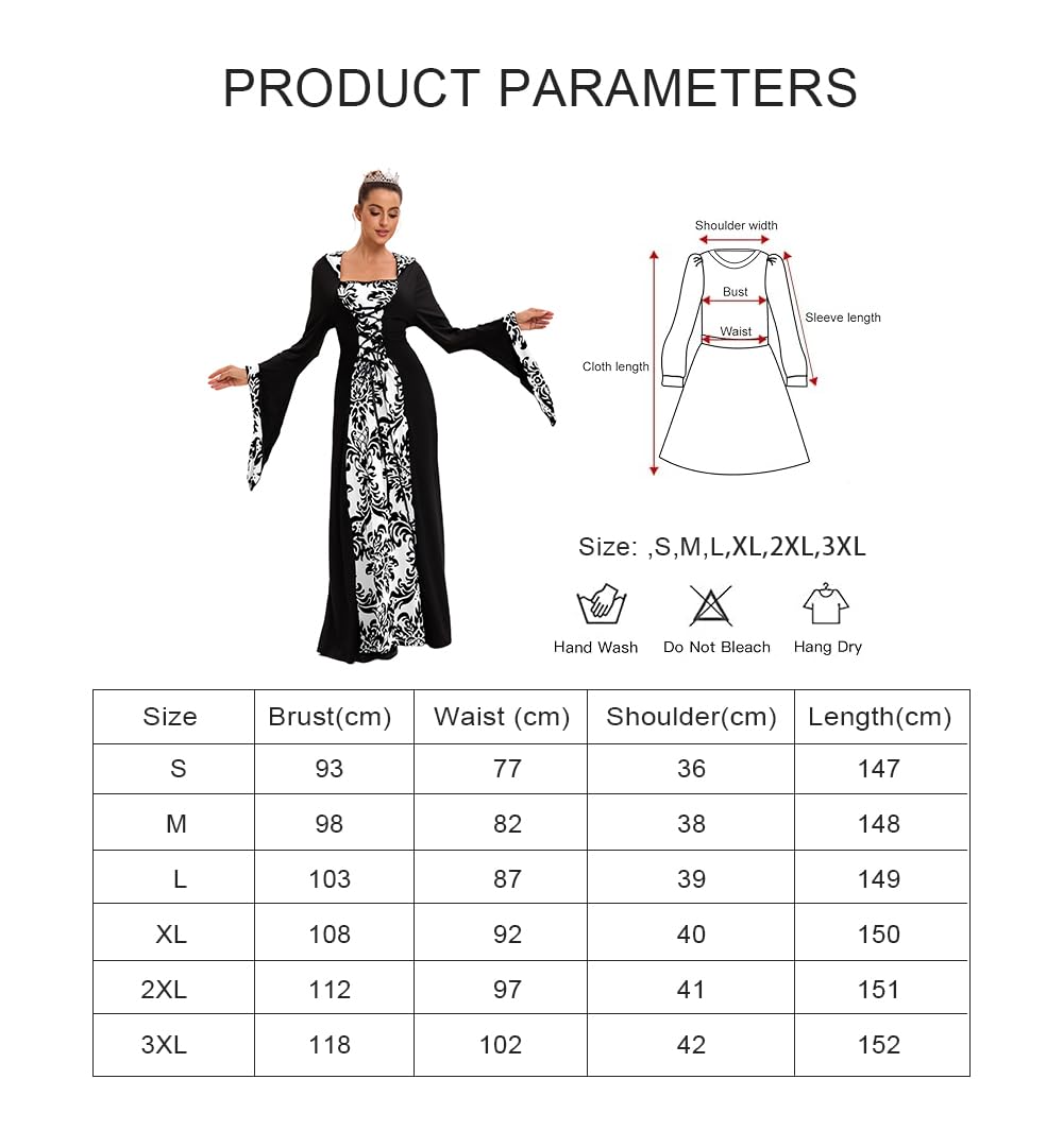 Feynman Ropa gótica para mujer, vestido medieval estilo vintage largo hasta el suelo, vestido de princesa renacentista, cintura sujeta y capucha. Para cosplay, fiesta, Halloween, carnaval