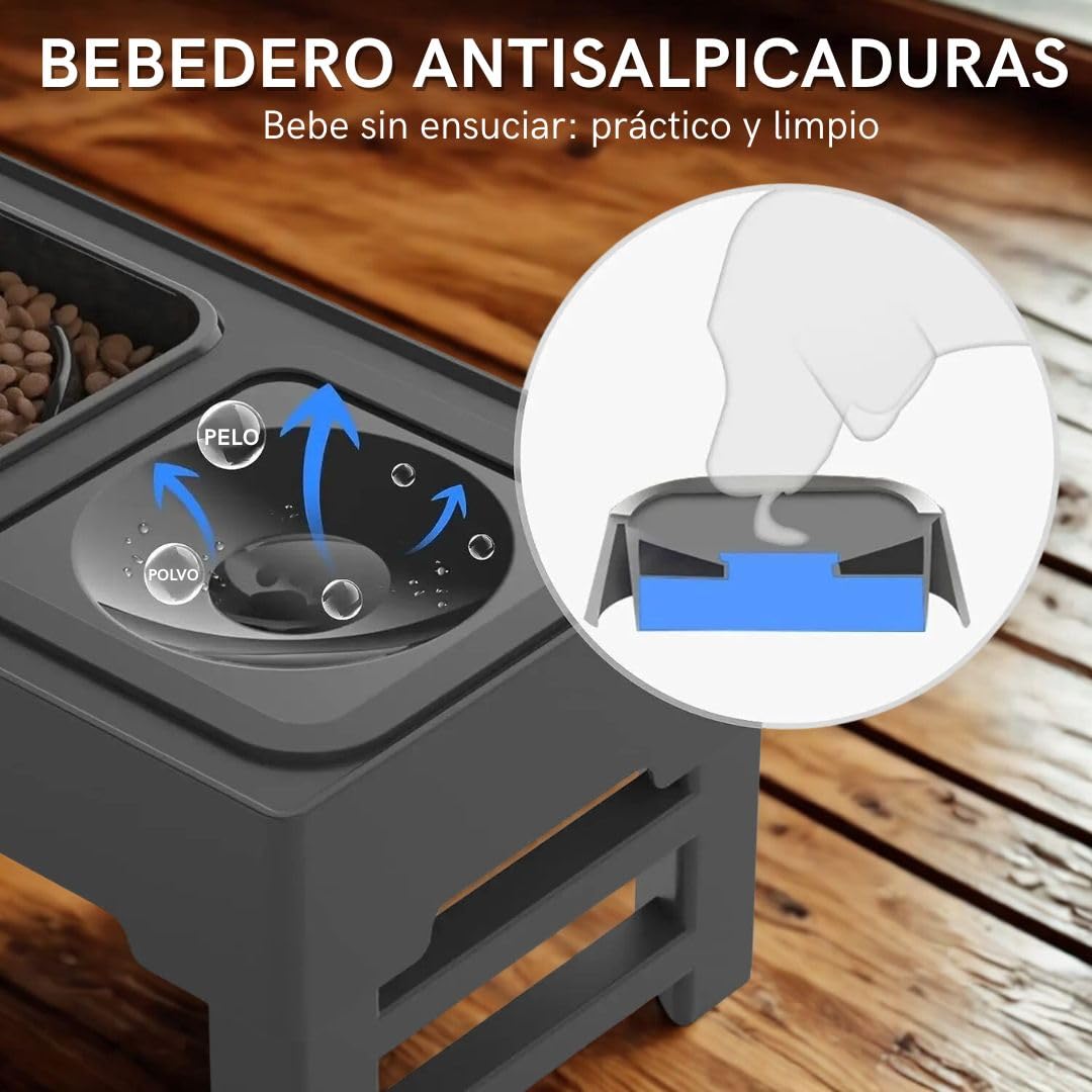 NOOGUI - Comedero Perro Elevado - Altura Ajustable 10-31 cm - Cuenco Antivoracidad, Acero Inoxidable y Bebedero Antisalpicaduras - Antideslizante, Plegable y Facíl de Limpiar