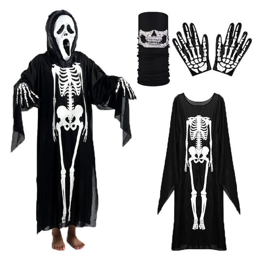 Disfraz con Guantes y Máscara Disfraz Esqueleto Mujer Terror disfrazs halloween hombre Ligero para Carnavales Casas Embrujadas Obras Teatro Cosplay Accesorios Fotografía