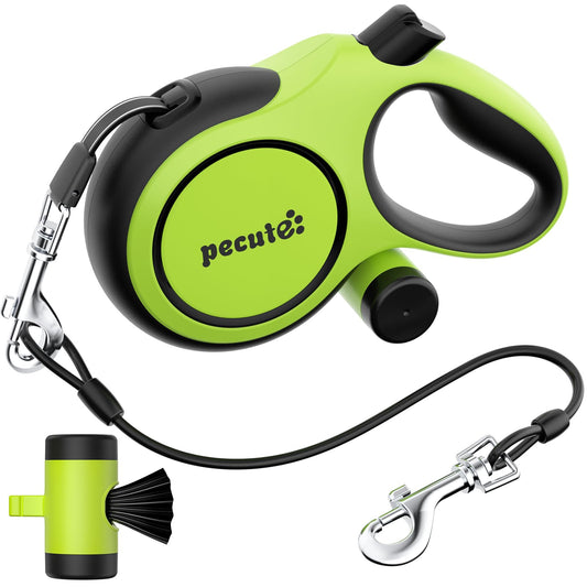 Pecute Correa Perro Extensible 8 Metros, Correa para 15-50 kg, con Cuerda Antimordida de 46cm, Bolsas Higiénicas y Portabolsa| 360° Antienredos| Paseo de Perros, Entrenamiento, días de Iluvia, Verde