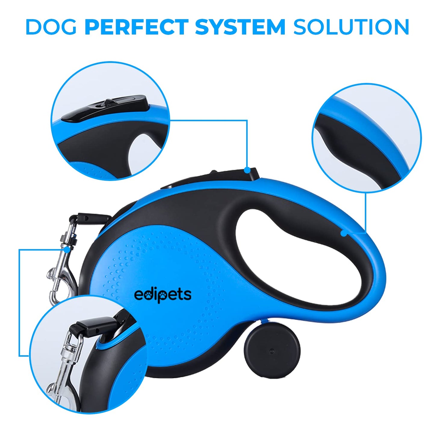 Correa Perro Extensible, Retráctil, 8 Metros, Incluye Dispensador de Bolsas, Cinta Flexible para Adiestramiento y Paseo, para Perros Pequeños, Medianos y Grandes (Azul, 8 Metros)