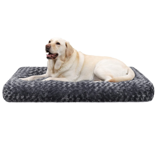 KSIIA Cama para Perro Grande, 90x60cm, Camas Antiestres L, Colchon Cojín Perro Grande, Colchoneta Lavable a Máquina, Fondo Antideslizante Dog Bed, Gris Oscuro
