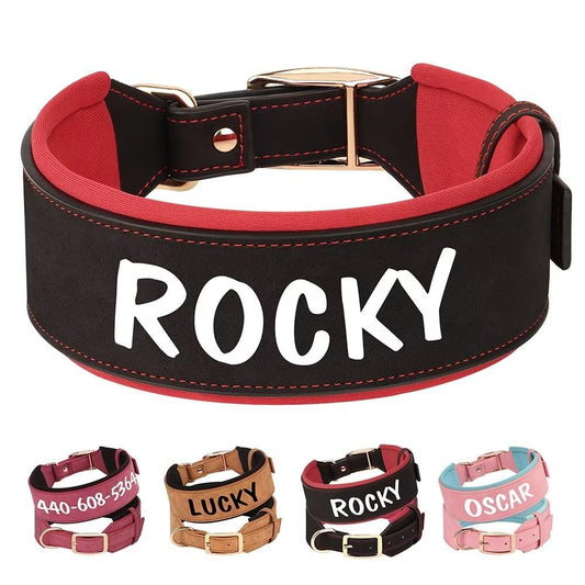 PET ARTIST Collar De Perro Grande De Cuero Personalizado De Gama Ancha - Collar De Perro Grande Acolchado Suave Y Grueso, Tamaño De Perro Grande Mastín Rottweiler, Negro XL