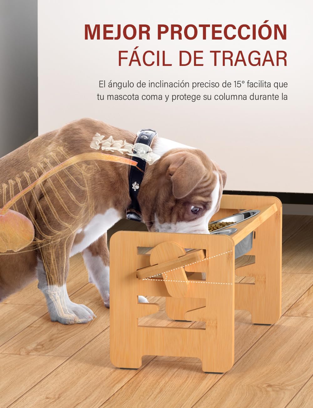 Vantic Comedero Perro Elevado de 6 Alturas Ajustables, Comedero Elevado Perro con 2 Cuencos de Acero y 4 Pies Antideslizantes Incluidos