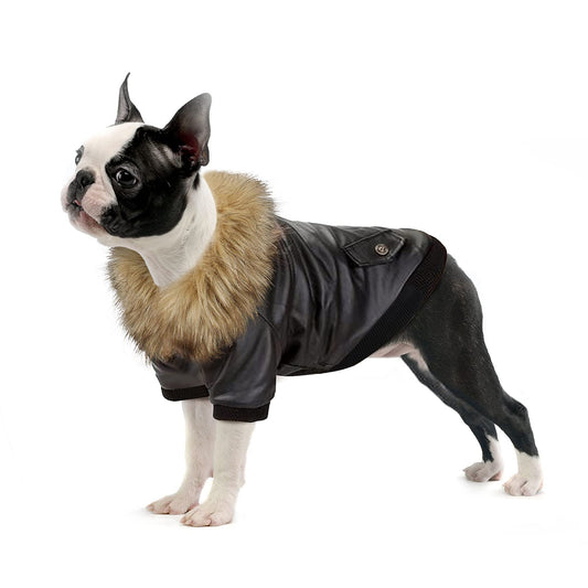 NAMSAN Abrigo para Perros Invierno Ropa para Perros Cuero Chaqueta para Perros Abrigado con el Borreguito y Botones Mascotas Disfraces para Pequeño/Medianos Perros (Negro) - XXL