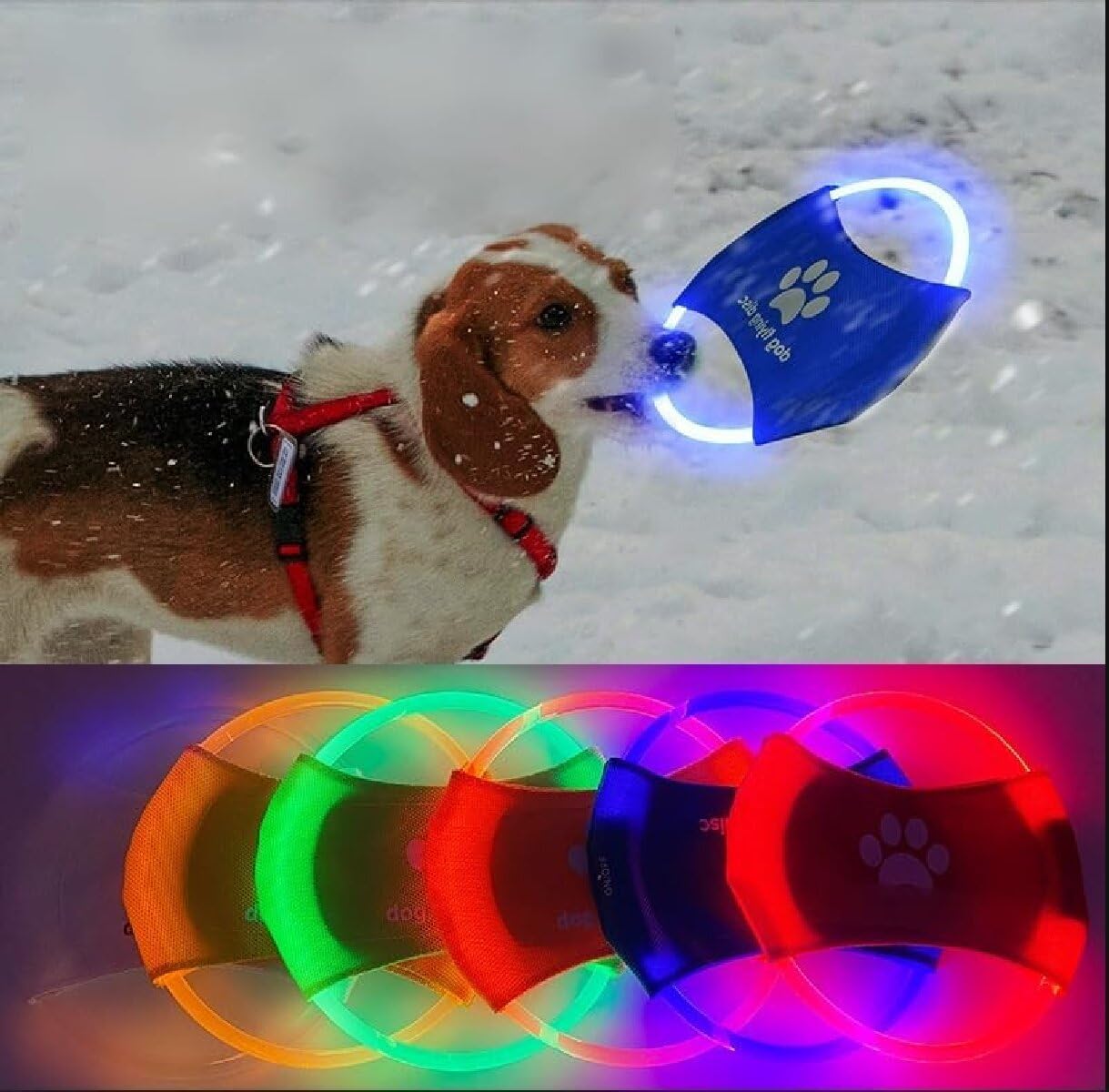 Frisbee 2 unid luminoso LED para entrenamiento de perros, TPU no tóxico, goma suave resistente a la molienda y mordeduras, rompecabezas luminoso recargable para mascotas, juguete para lanzar al