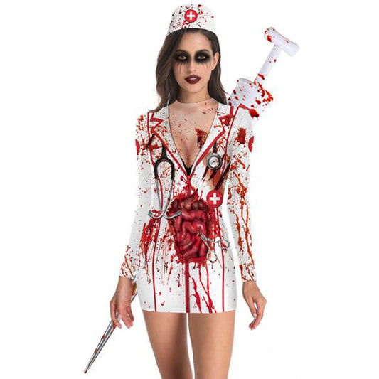 Disfraz de enfermera zombi, vestido, de Halloween, para mujer, blanco, M