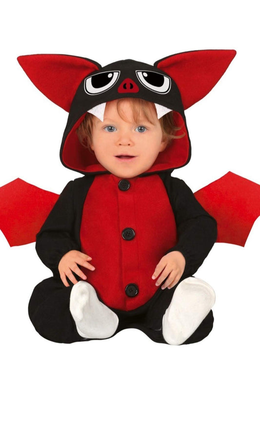Disfraz de Murciélago Bebé (18-24/Meses) - Pijama con Alas, Capucha y Mono - Disfraces de Animales para Halloween y Fiestas de Disfraces - Ideal para Bebés Unisex - Negro y Rojo