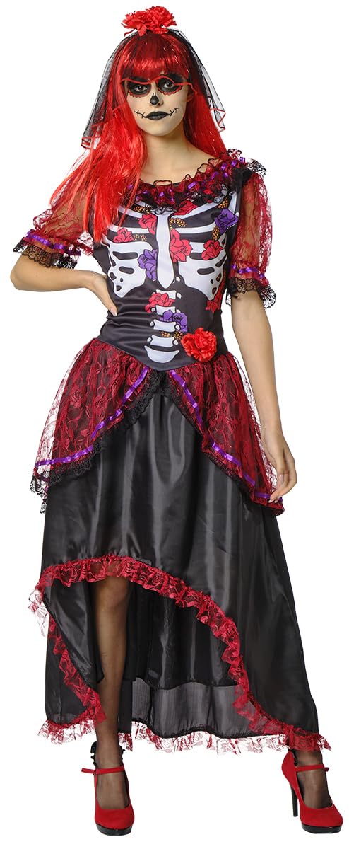 Disfraz La Catrina para mujer, Vestido impreso y diadema con velo, Oficial Halloween, Carnaval, Fiestas y cumpleaños
