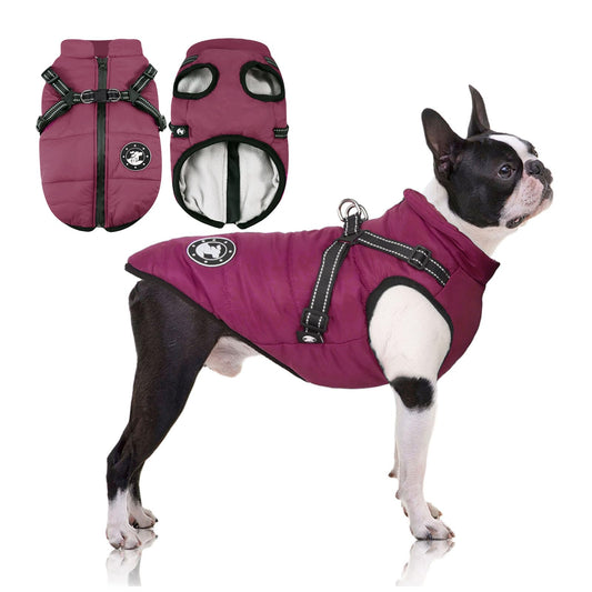 LUOWAN Abrigo para Perros de Invierno, Resistente al Viento, Impermeable, Abrigo para Perro con Arnés, Ropa para Climas Fríos, Chaqueta Cálida de Invierno