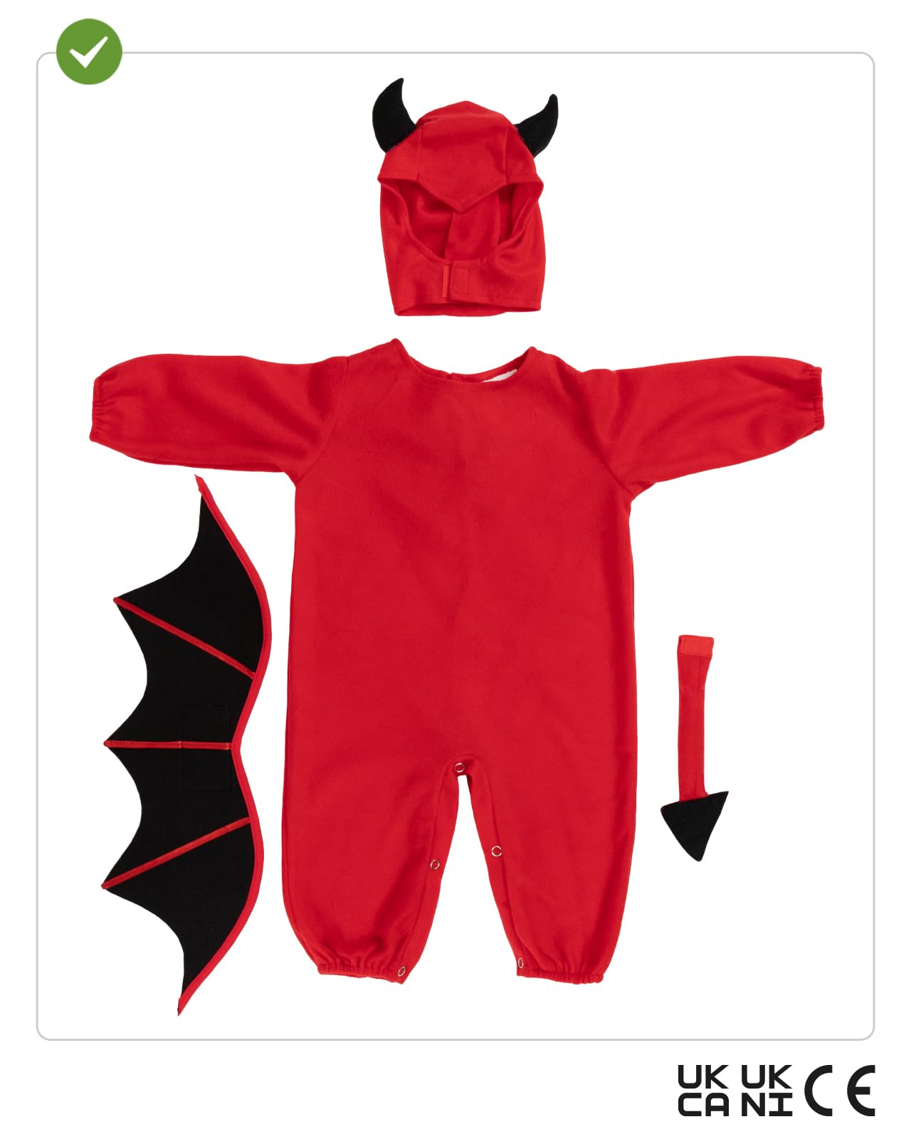 Disfraz de Diablo para Bebé con mono, capucha, alas y cola, Traje de Demonio, Disfraces de Halloween y Carnaval – Talla 12-24 meses