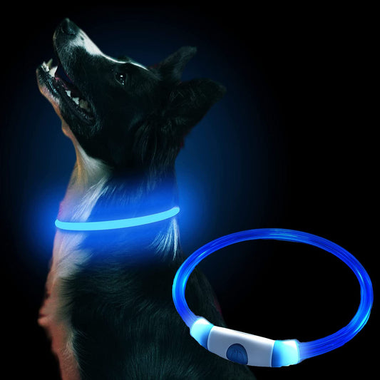 Collar LED Luminoso Perro, Collar de Perro de Seguridad Personalizado con USB Recargable, Ajustable Recargable 3 Modos, Collares LED para Perros Pequeños/Medianos/Grandes?Azul?
