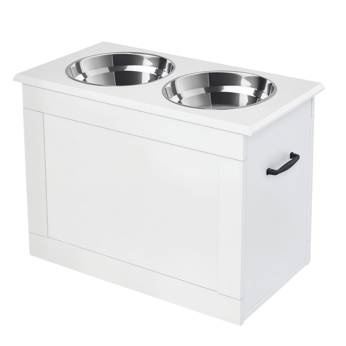 Comedero Perro Elevado con 2 Cuencos de Acero Inoxidable 2x2000 ml Comedero Elevado para Perros Grandes con Tapa Abatible y Almacenamiento Oculto Blanco