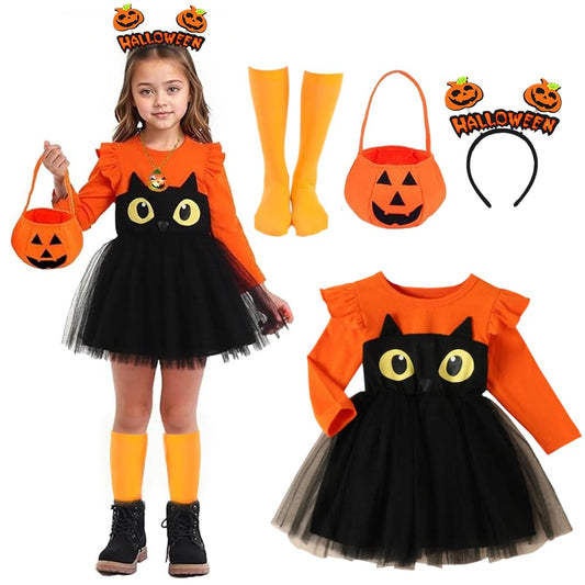 Disfraz de Calabaza para Niños, Disfraz de Halloween Niña con Bolsa de Calabaza, Disfraz de Calabaza para Bebe con calabaza Tocado, Vestido de calabaza para Halloween Carnaval Cosplay (S:18-24 meses)