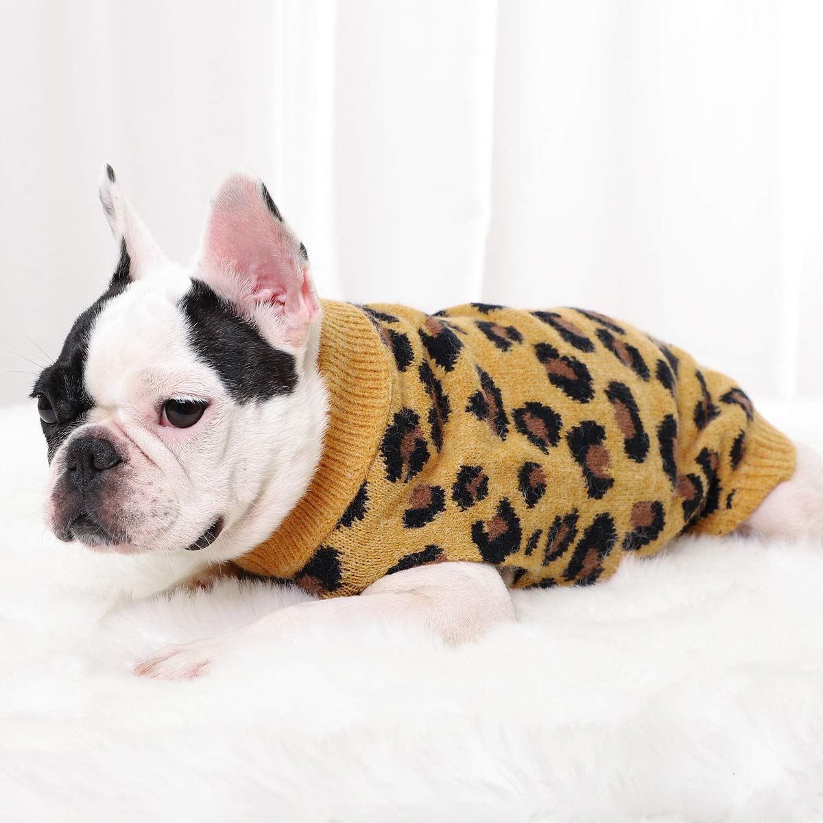 Abrigo Suéter para Perros Ropa de Invierno para Mascotas Patrón de Leopardo Ropa de Abrigo para Cachorros