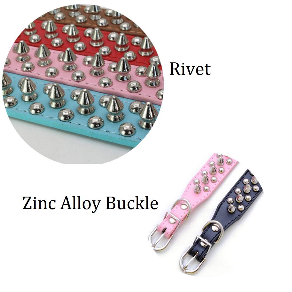 Collar de Cuero para Perro Con Pinchos y Tachuelas Ajustables (S, Azul)