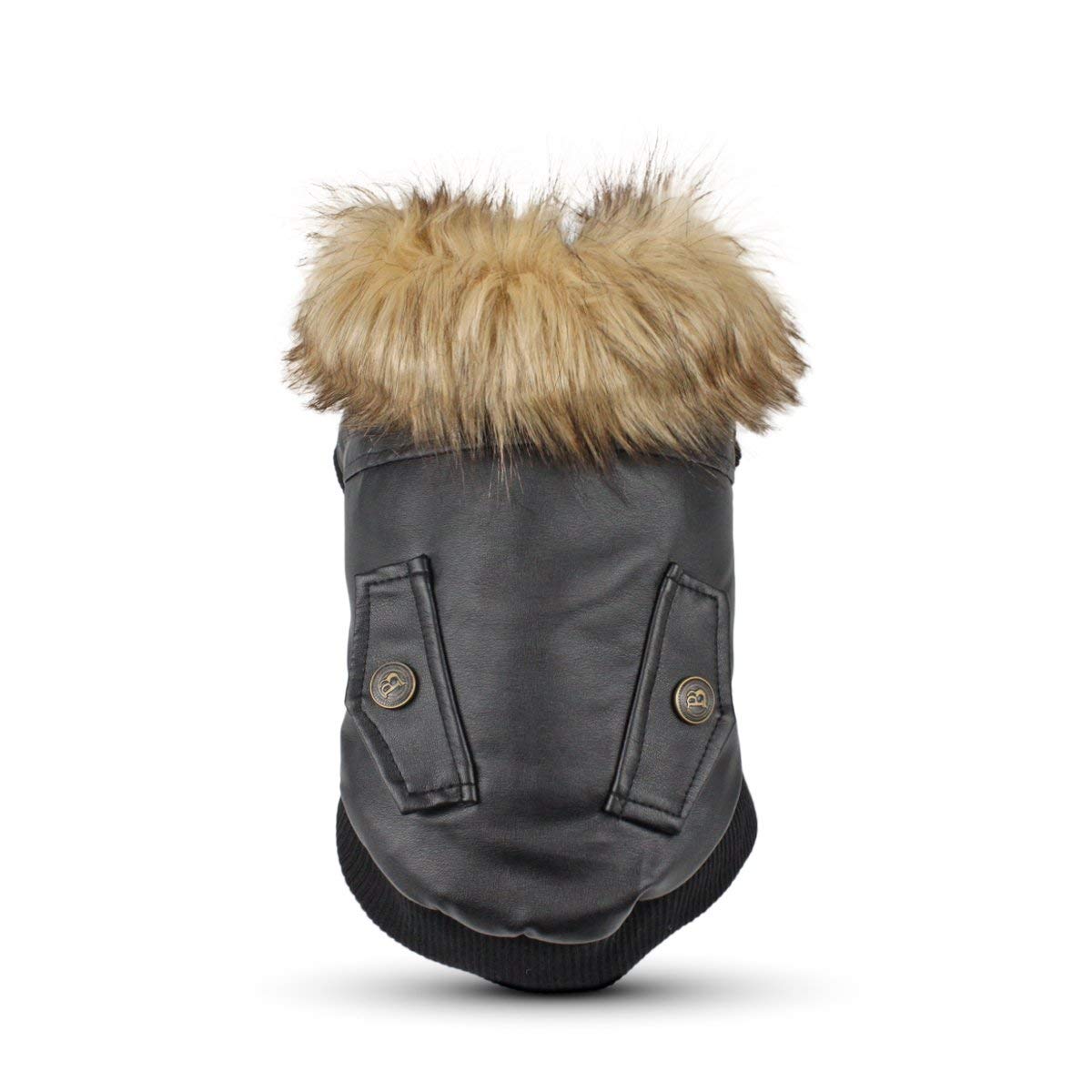 Abrigo para Perros Invierno Ropa para Perros Cuero Chaqueta para Perros Abrigado con el Borreguito y Botones Mascotas Disfraces para Pequeño/Medianos Perros (Negro) - XXL