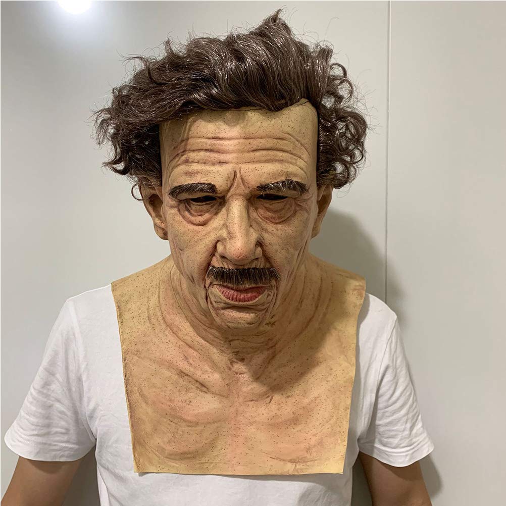 Máscara de Terror para Hombres Viejos de Halloween, Máscara de Cara Humana Realista Espeluznante, Máscara de Látex Antiarrugas para Adultos, Máscara para Hombre y Mujer, (B)