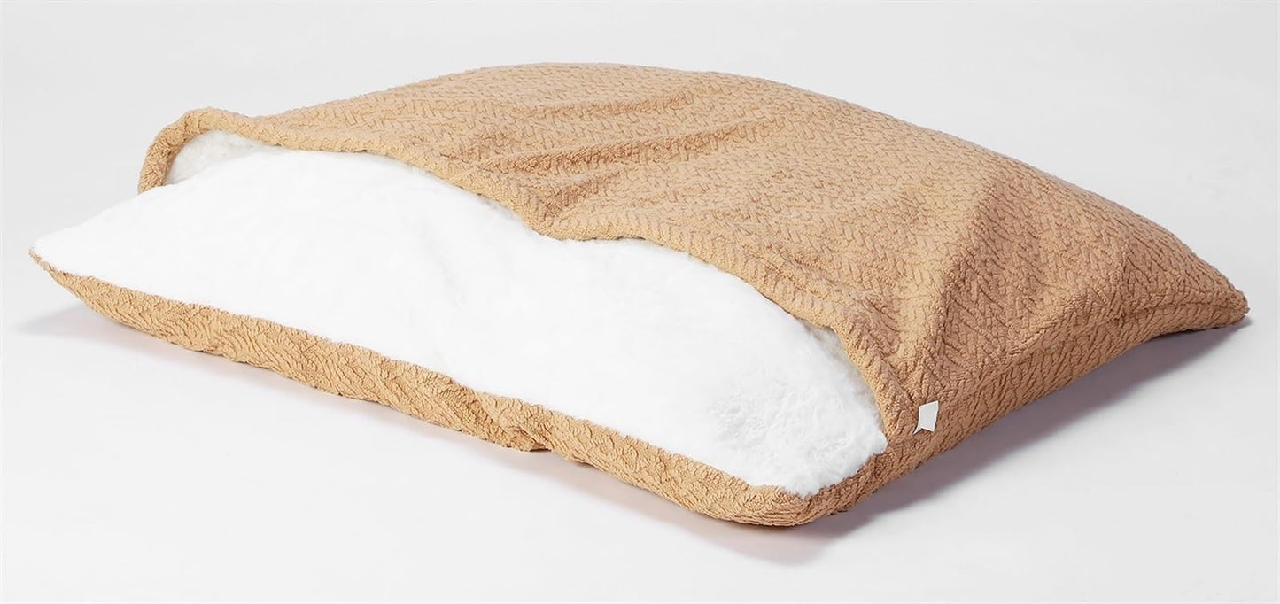 Cama Perro con Manta, Cama Ortopédica Perro/Gato con Capucha Manta, Sacos de Dormir del Perro Extraíble para Mascotas Pequeñas y Medianas, Lavable(Beige,50 * 40 * 18 cm)